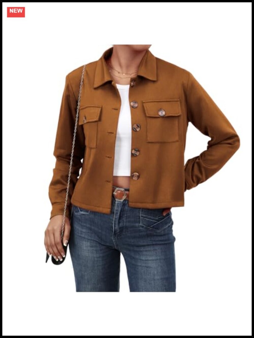 Faux Suede Cropped Button Down Shacket Jacket Long Sleeve Fall Outerwear